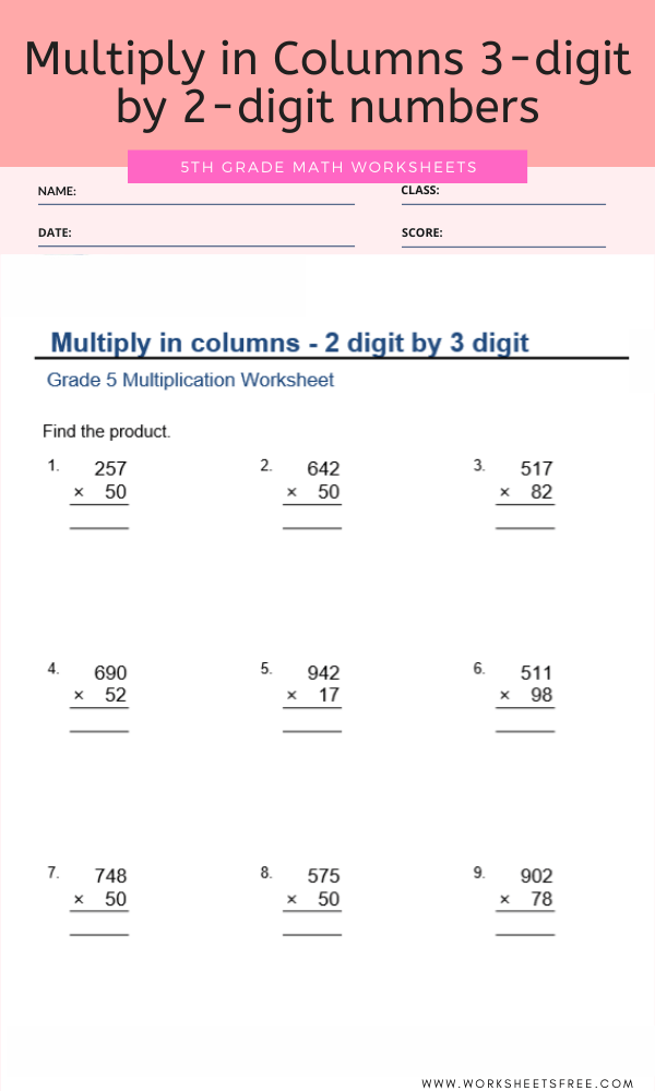 Multi Digit Multiplication Worksheets Grade 5