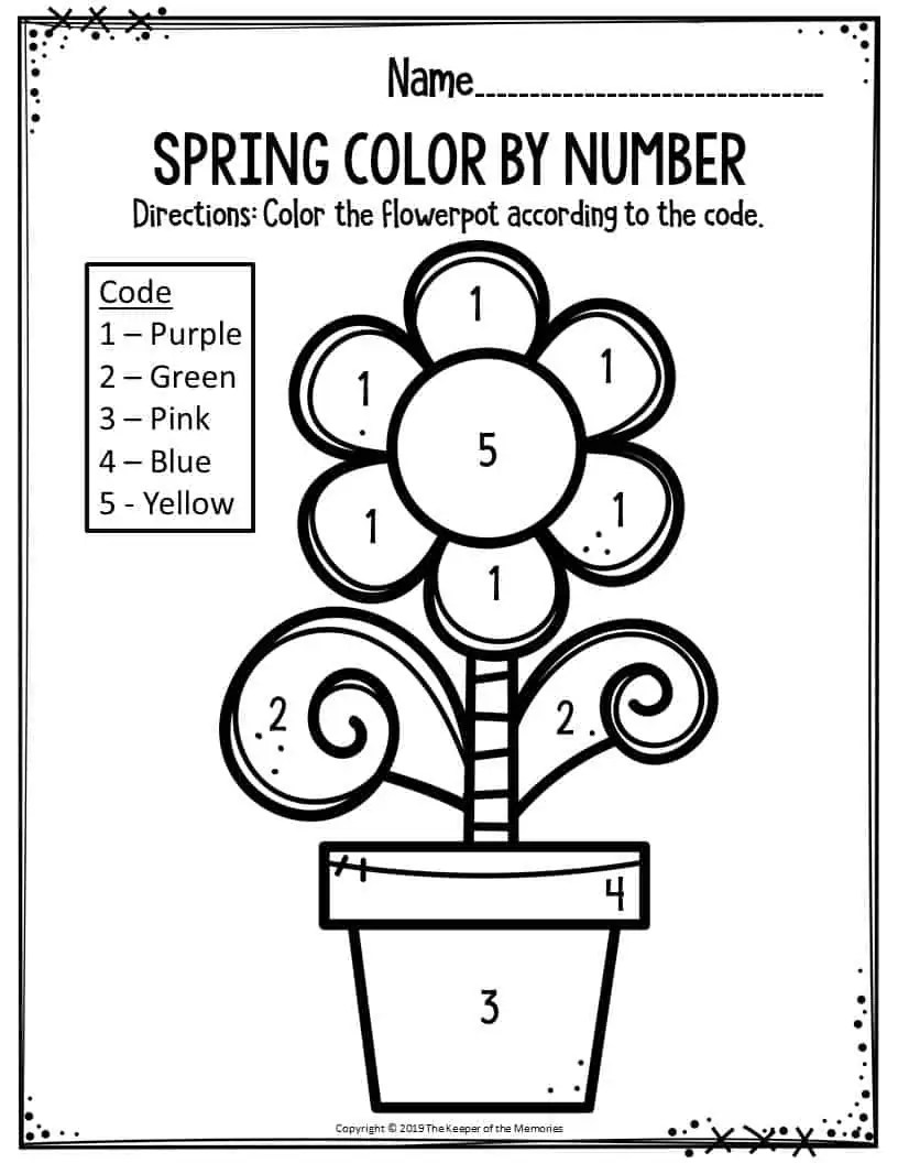 Preschool Worksheets Spring Color By Number Flowerpot The Keeper of