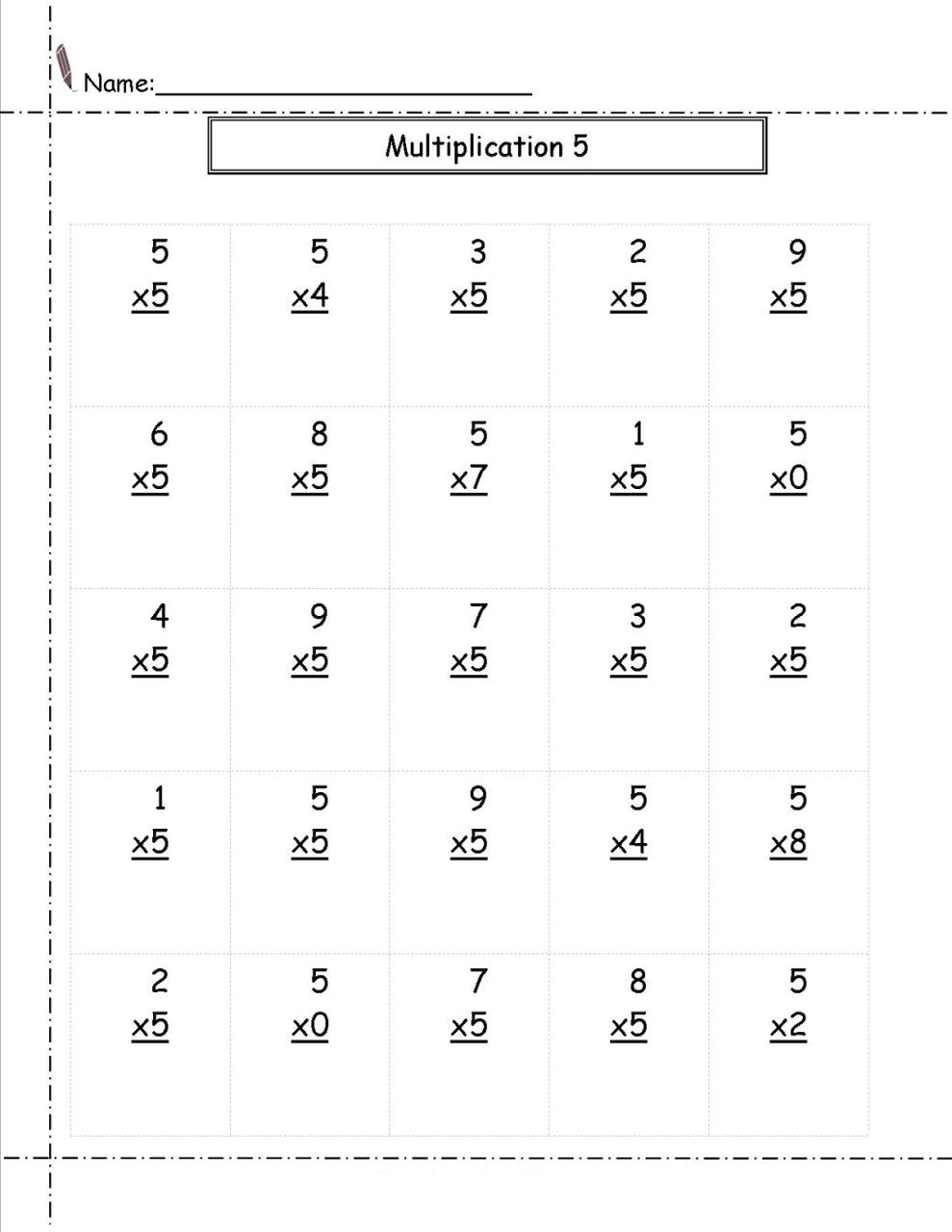 Multiplication Tables Worksheets Grade 5