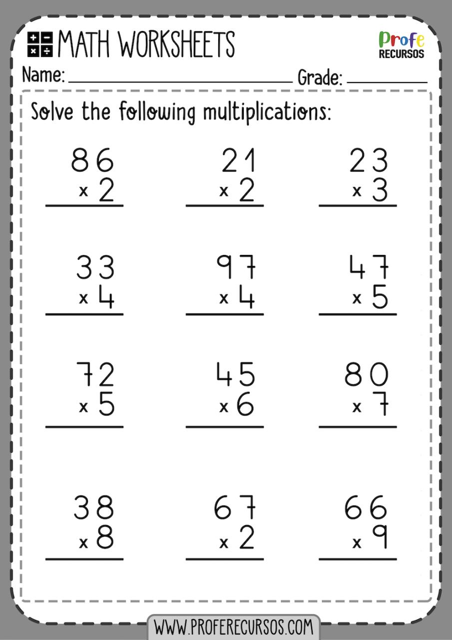 Grade 2 Math Worksheets Multiplication