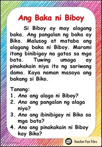 Teacher Fun Files Filipino Reading Materials with Comprehension Questions