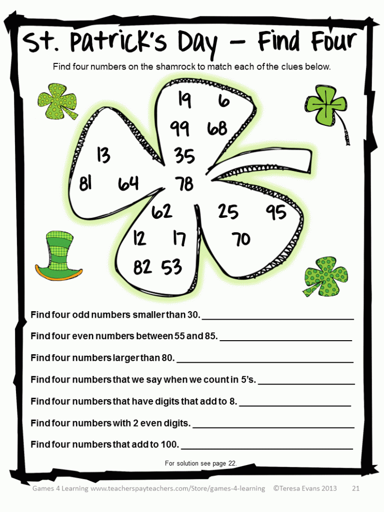 Saint Patty's Day Math Worksheets
