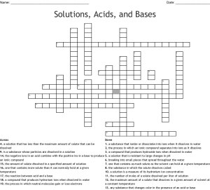 Solutions, Acids, and Bases Crossword WordMint