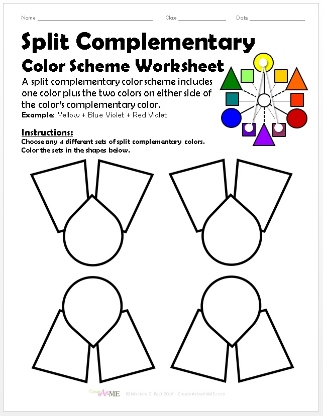 Split Complementary Color Scheme Worksheet Create Art with ME