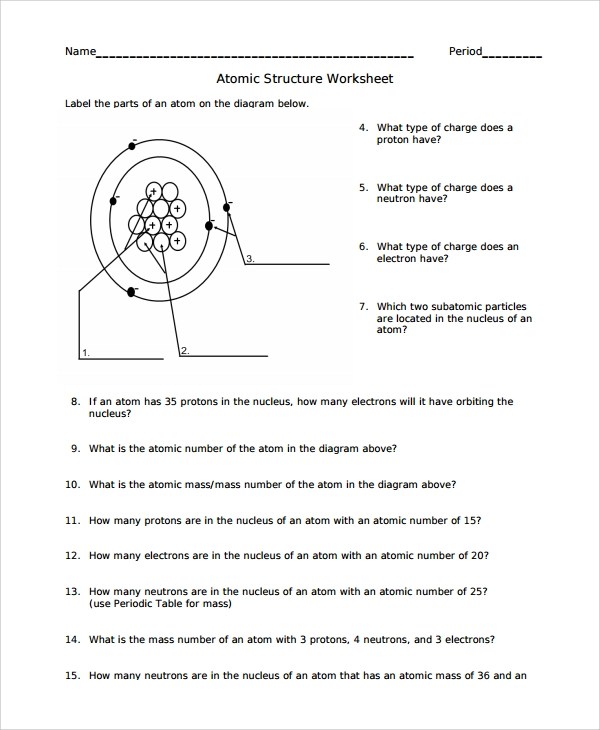 Atom Structure Worksheet Answer Key