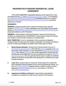 Free Washington Rental Lease Agreement Templates PDF WORD