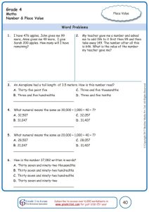 4th Grade Place Value Word Problem Worksheets Try this sheet