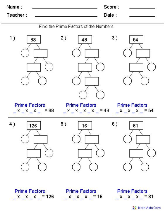 6th Grade Printable Prime Factorization Worksheet