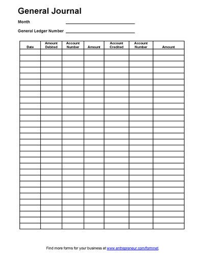 Accounting Worksheet General Journal Template