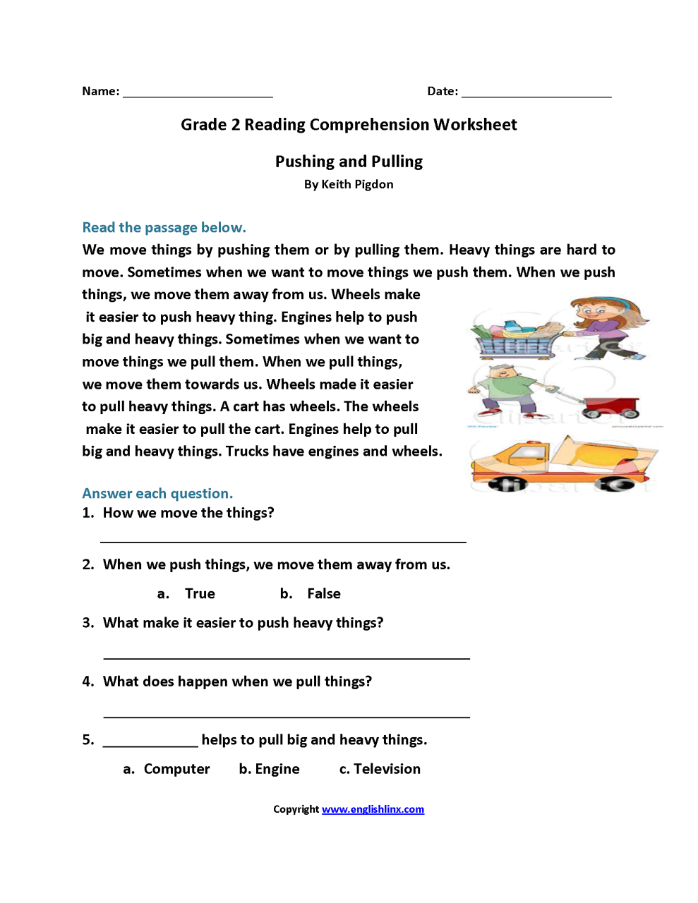 Second Grade 2nd Grade Worksheets Reading