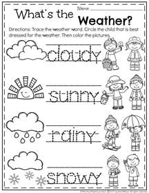 Preschool Weather Worksheets For Kindergarten