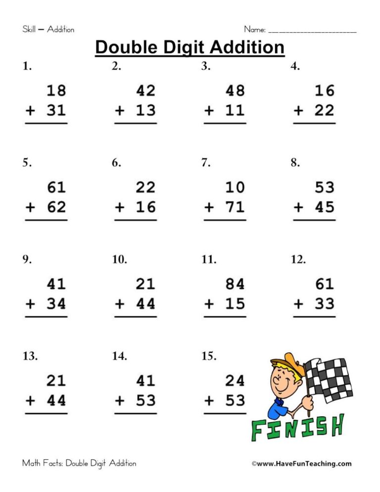 First Grade Math Worksheets Double Digit Addition