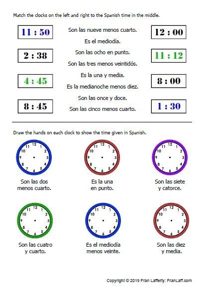 Telling Time In Spanish Worksheets With Answers