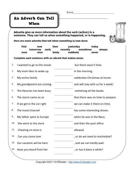 Adverbs Worksheets For Grade 4 With Answers
