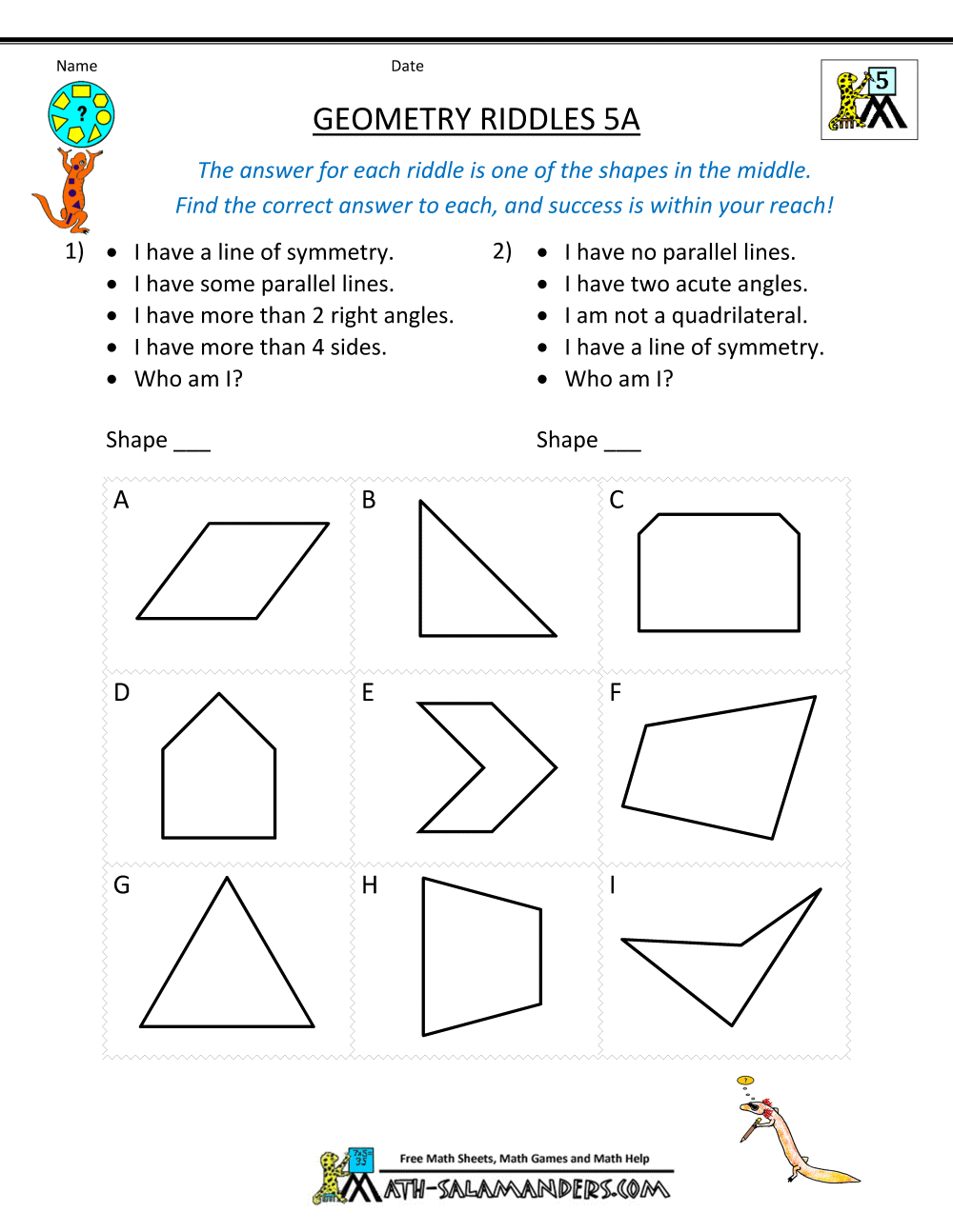 Printable 6th Grade Geometry Worksheets