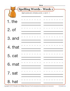 Free Printable First Grade Spelling Worksheets