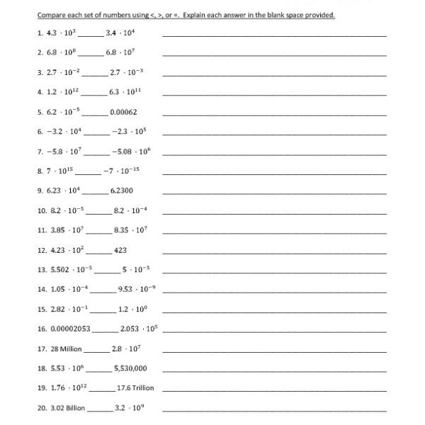 Eighth Grade Scientific Notation Worksheet 8th Grade Answers