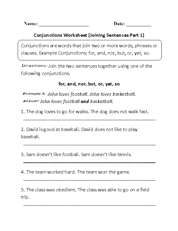 Conjunction Worksheets For Grade 3 With Answers
