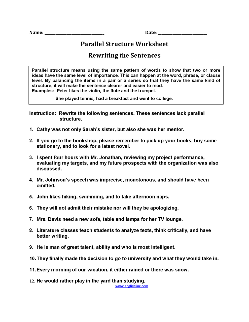 5th Grade Sentence Structure Worksheets With Answer Key Pdf
