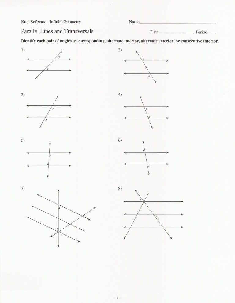 Kuta Software Parallel Lines And Transversals Worksheet Answer Key