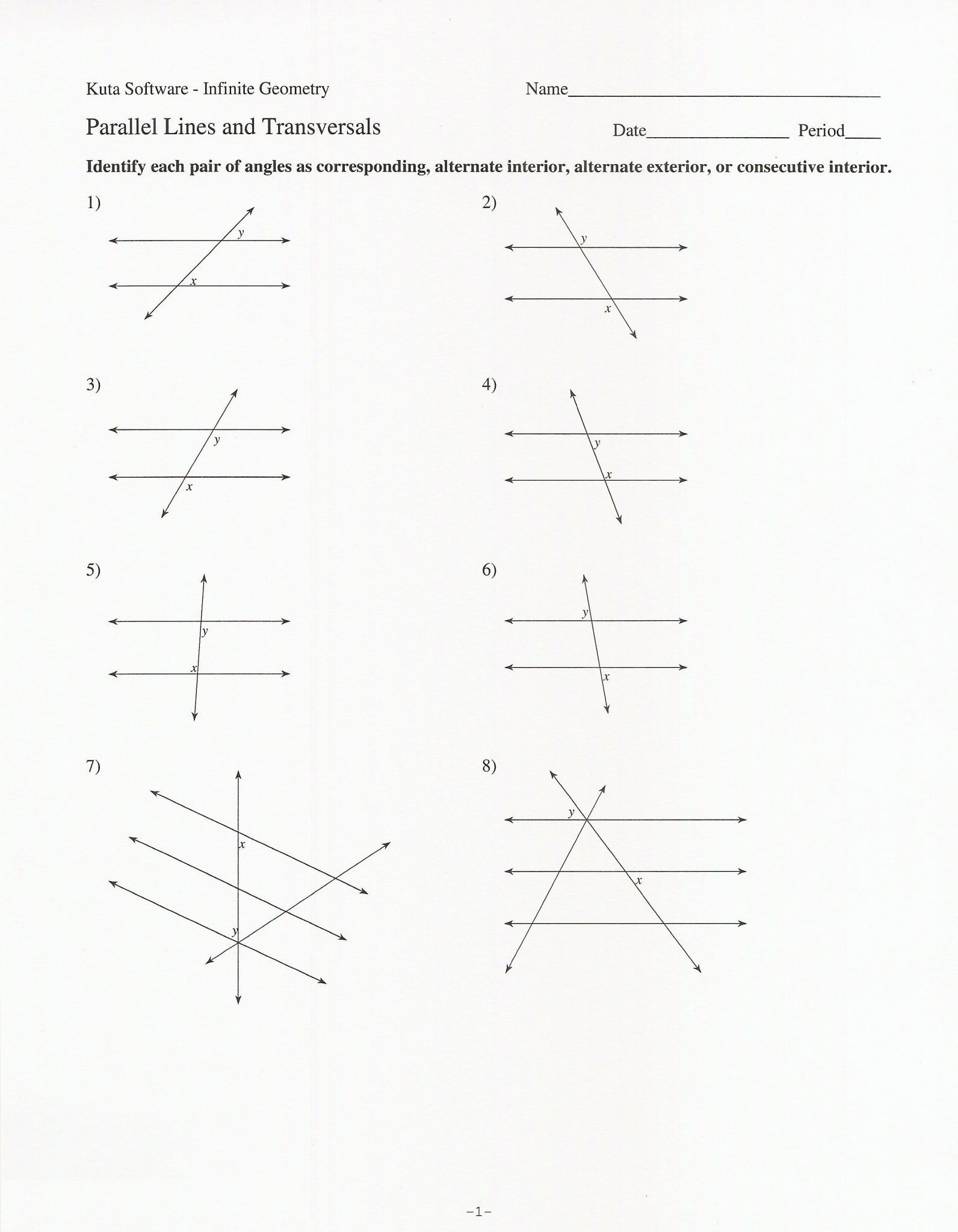 Kuta Software Parallel Lines And Transversals Worksheet Answer Key