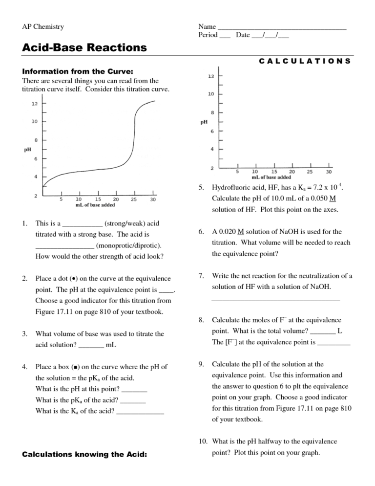 Acids And Bases Calculations Practice Worksheet Answer Key
