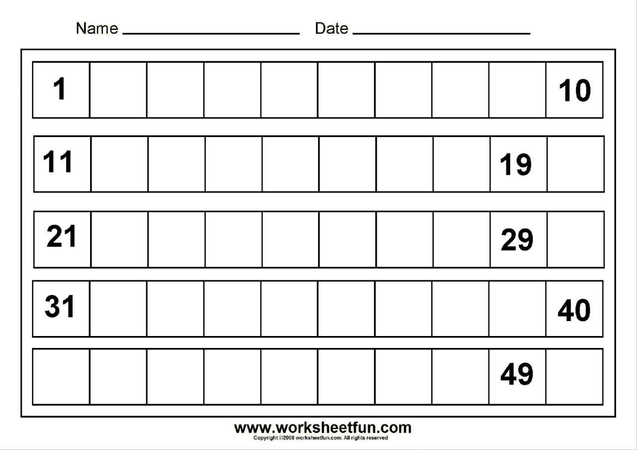 Free Number Tracing Worksheets 1-50