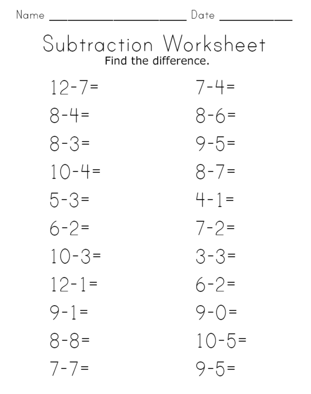 Math Worksheets For Kindergarten Addition And Subtraction
