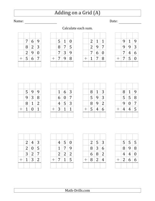 Adding Four 3Digit Numbers on a Grid (A)