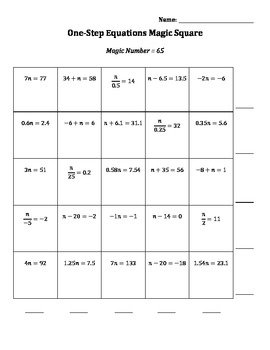 One-step Equations Addition And Subtraction Worksheet Answer Key