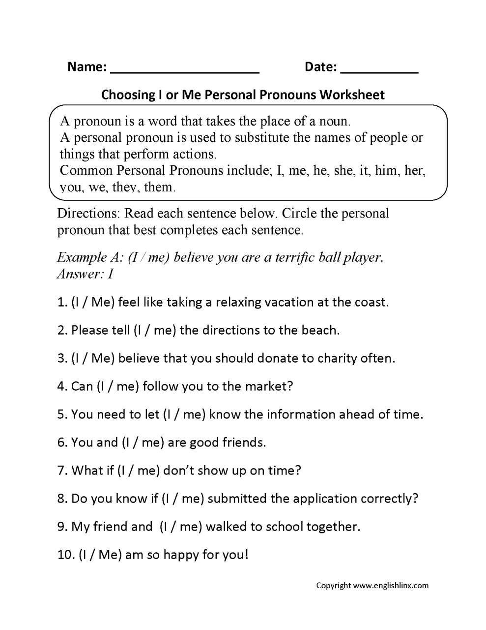 Pronouns Worksheets Pdf With Answers Grade 2