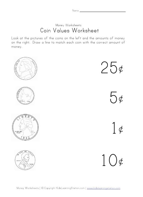 Matching Money Worksheets For Kids