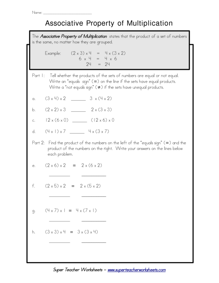 Distributive Property Of Multiplication Worksheets 7Th Grade