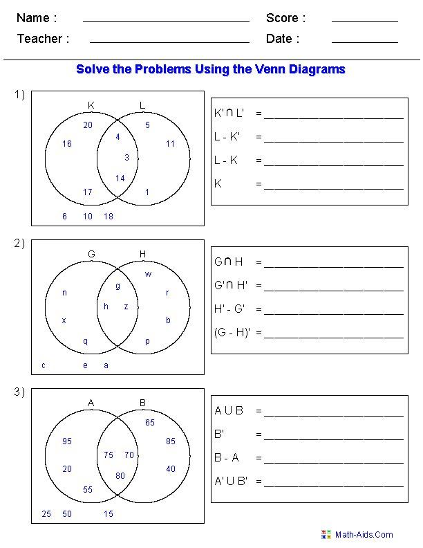 Printable Venn Diagram Worksheet With Answers Pdf