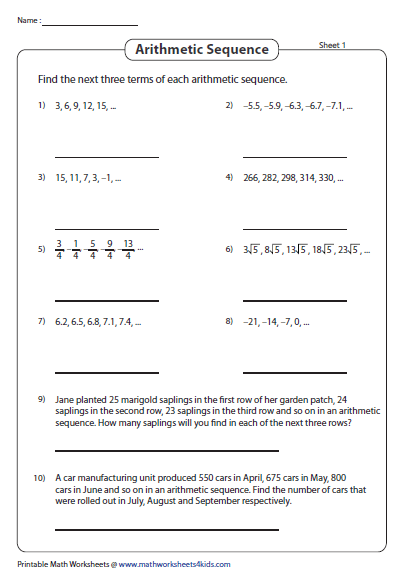 Sum Of Arithmetic Sequence Worksheet With Answers