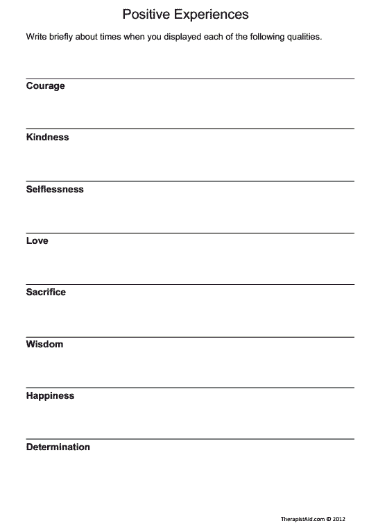 Self Esteem Therapy Worksheets For Adults