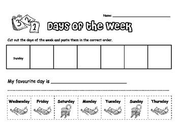 Days Of The Week Worksheets Cut And Paste