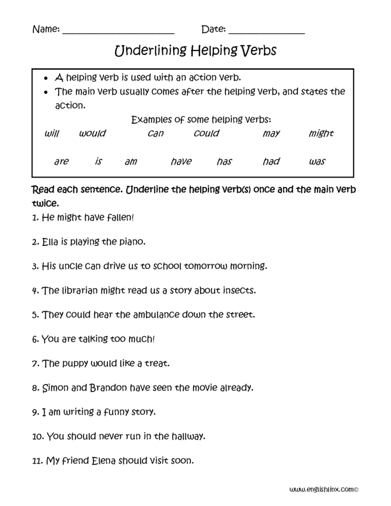 Underline The Verbs Worksheet For Grade 1