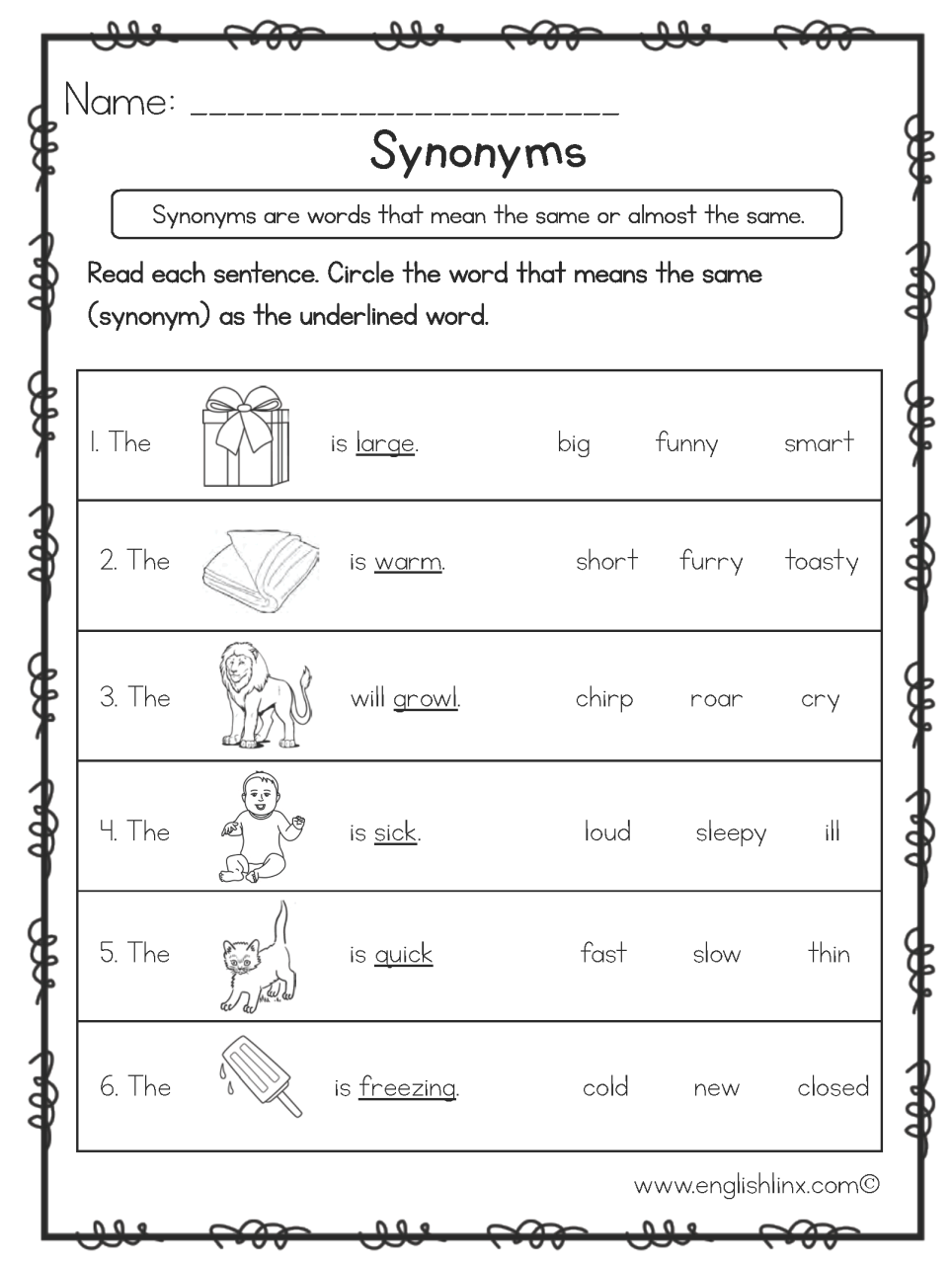 Synonyms Worksheet For Grade 2 Pdf