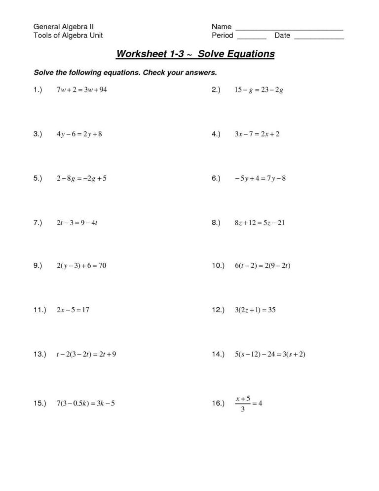 Solving One-step Equations Worksheet Pdf
