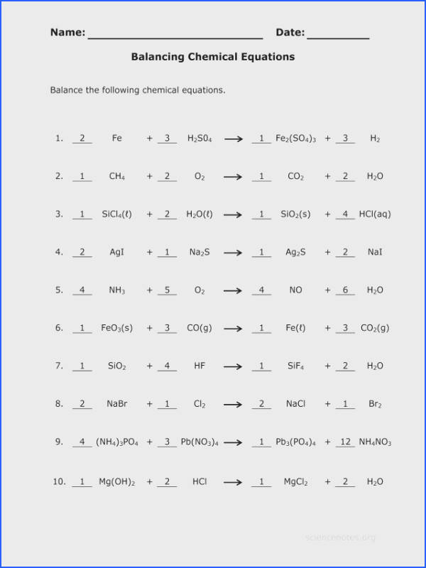 Chemistry Balancing Equations Worksheet Answer Key Pdf / Download