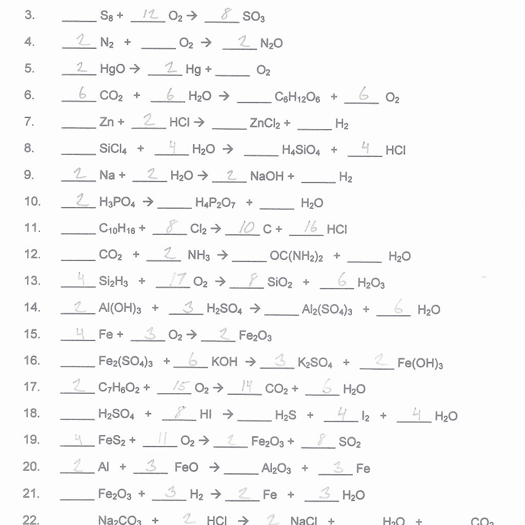 262 Balancing Chemical Equations Answer Key / Balancing Chemical
