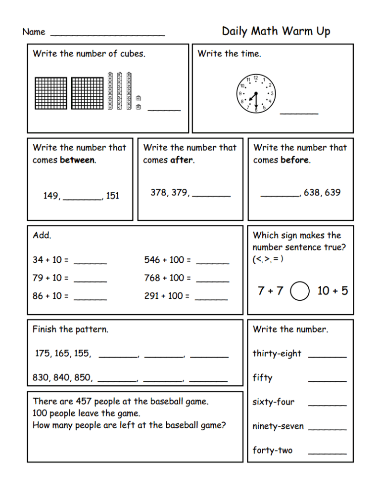 Second Grade Math Worksheets Pdf Free