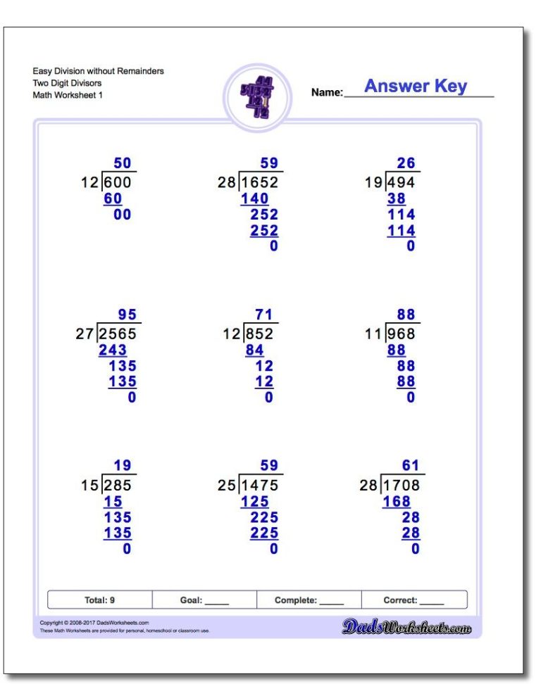 Long Division Worksheets With Remainders Pdf