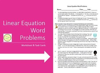 Multi Step Linear Equations Word Problems Worksheet