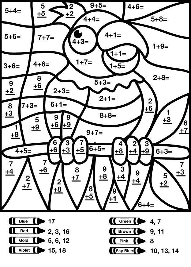 Bird addition color by number worksheet Math coloring worksheets