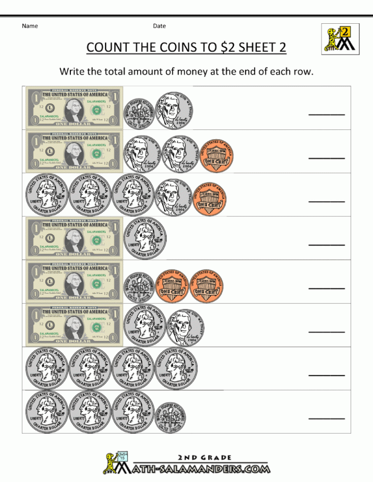 4th Grade Money Worksheets