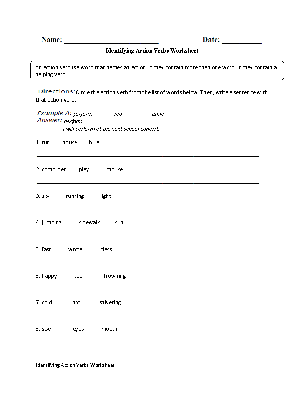 Identifying Verbs Worksheet For Grade 2