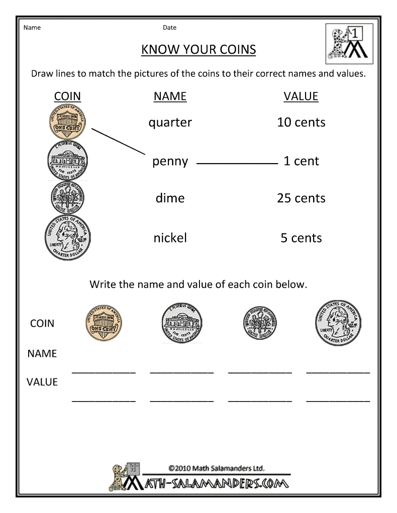 Grade 1 Money Worksheets For 1st Grade