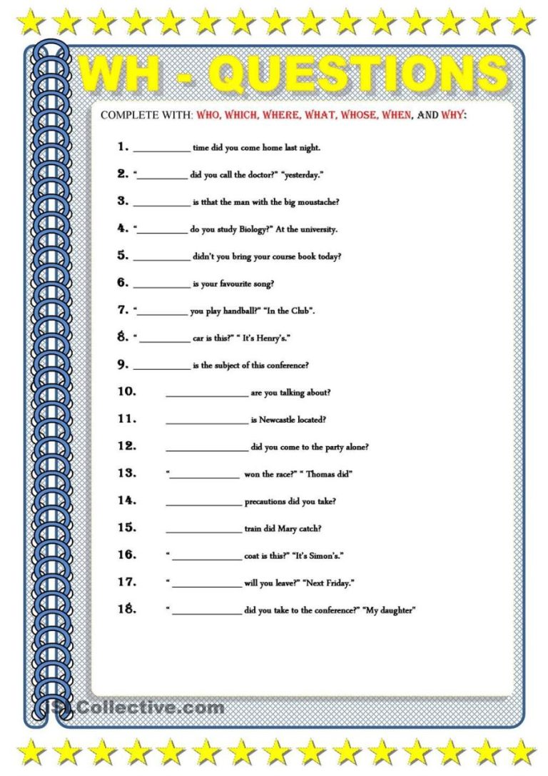 Grade 7 Wh Questions Worksheets For Intermediate